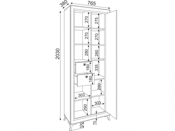 Библиотека Саванна М21 ШхВхГ 765х2030х380 мм 